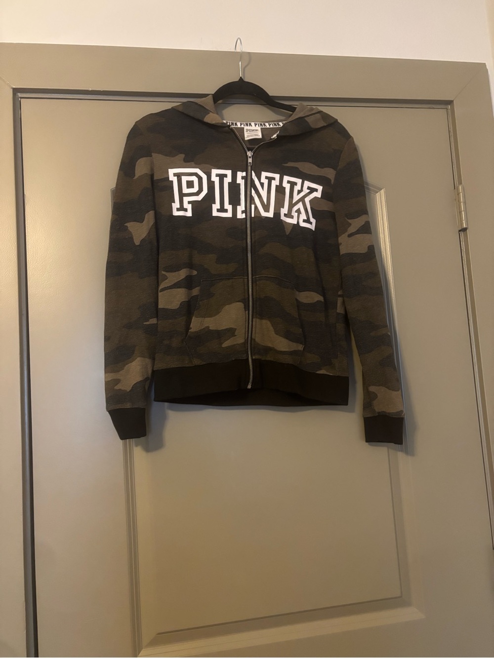 Victoria’s Secret PINK Camo Full Zip Hoodie XS Green Logo Sweatshirt